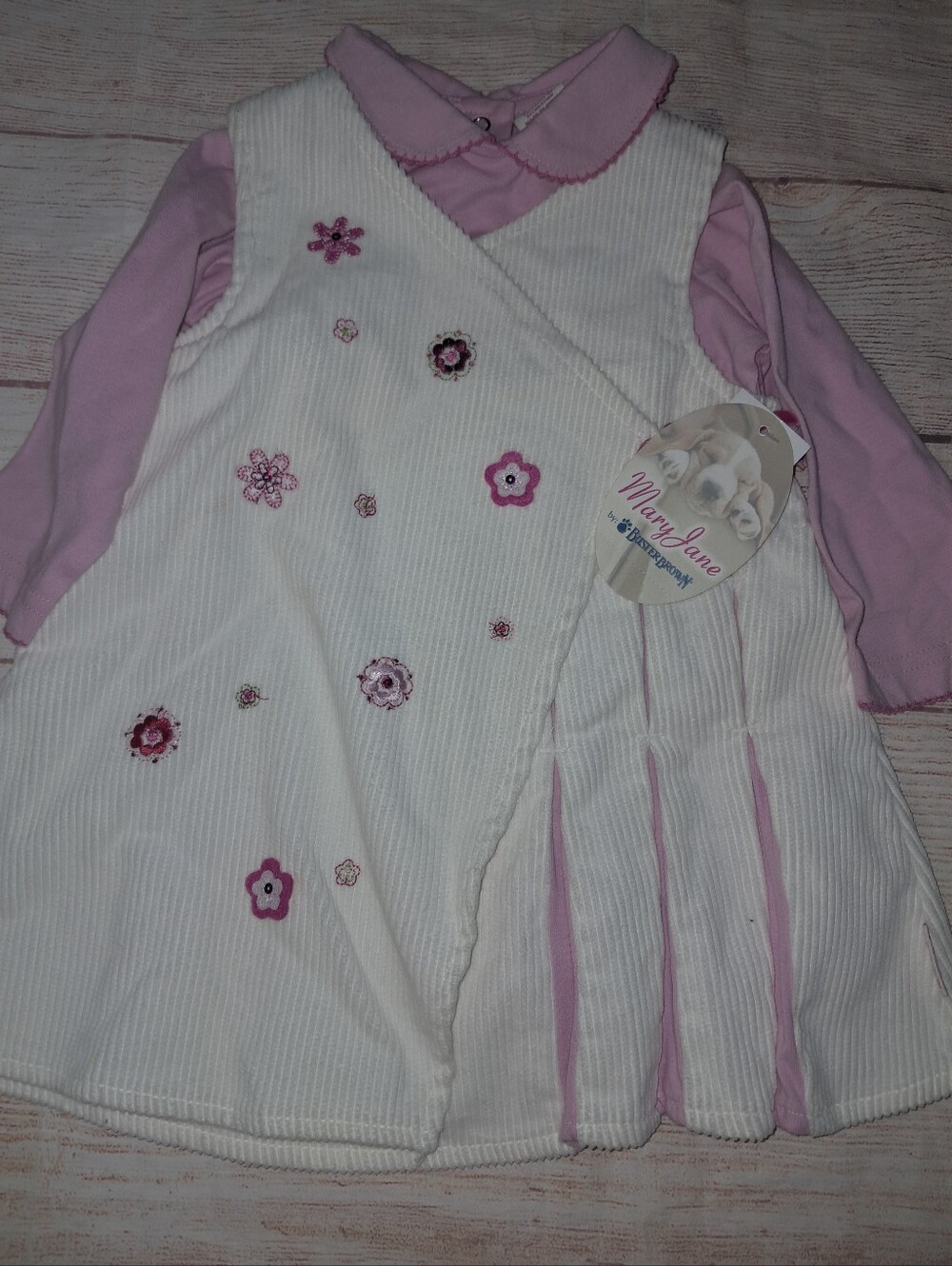 Nwt Mary Jane Buster Brown Baby Girls Embroidered Dress Set Size 12 Months